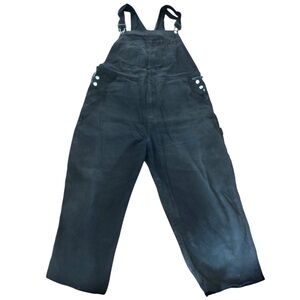 Vtg 90s Corniche Wide Wale Black Corduroy Painter Carpenter Bib Overalls Size L